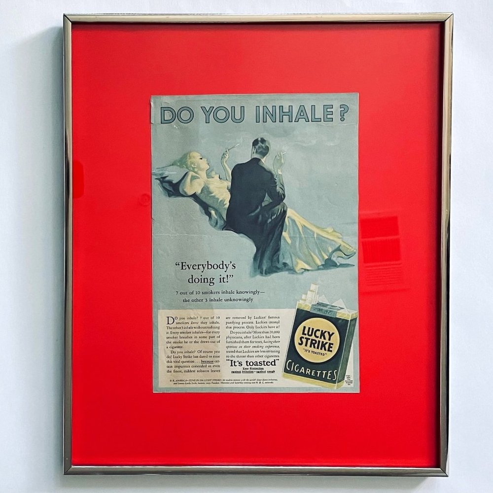 Lucky Strike Framed Advertise Newspaper Illustration Mid Century Modern Print